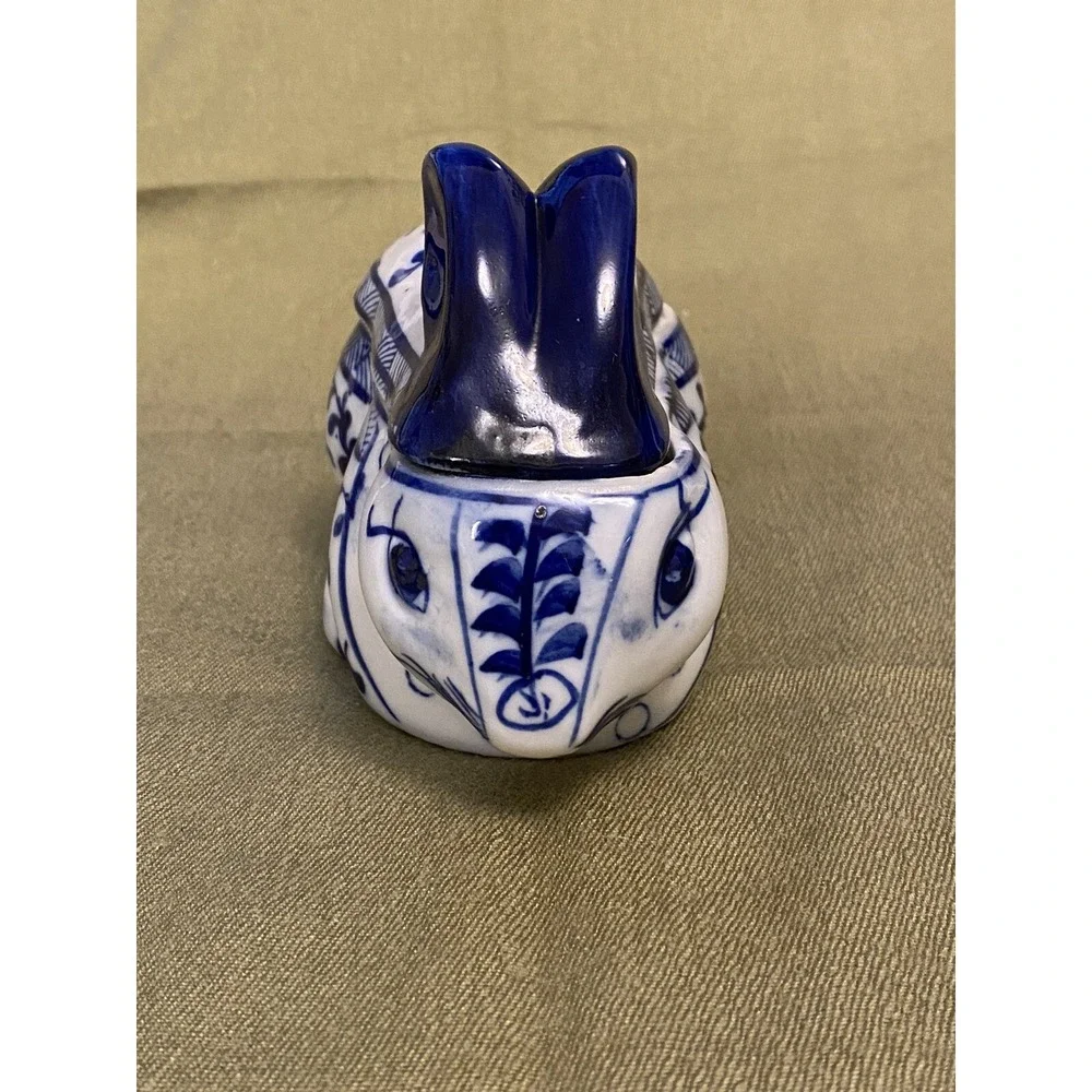 VNTG Delft Blue & White Bunny Trinket Candy Creamer Box Ceramic Easter Decor